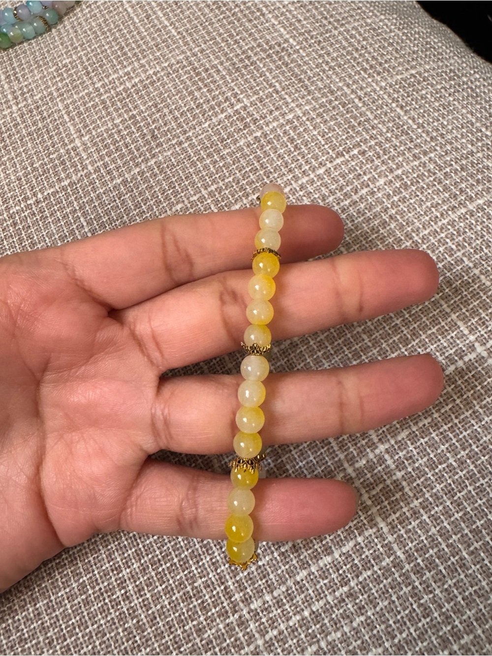Yellow Beaded Stretch Bracelet with Gold Accents